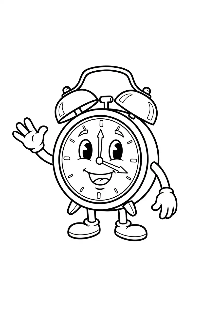 wekkeralarm karakter zwaaiend kleurplaat