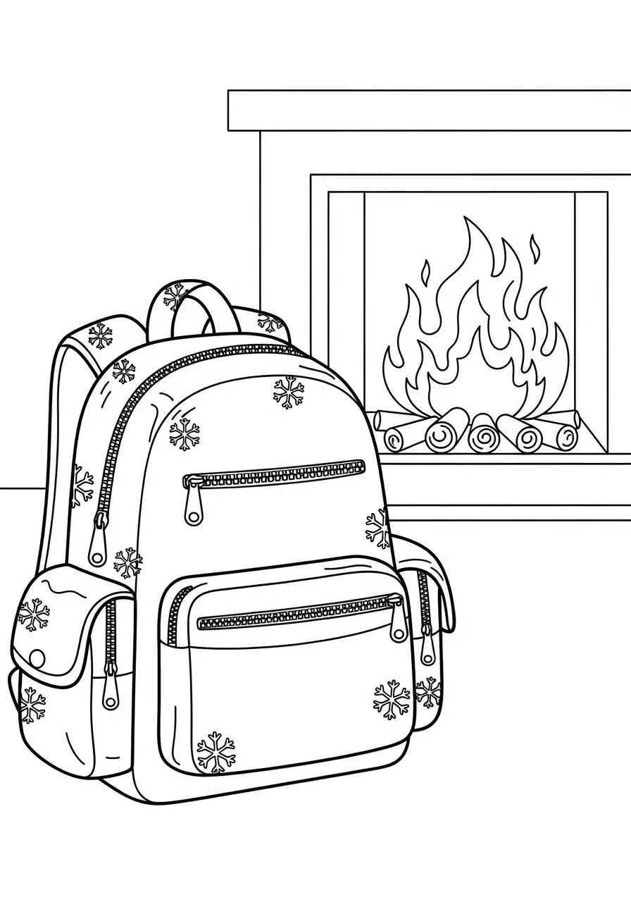winter rugzak bij open haard kleurplaat