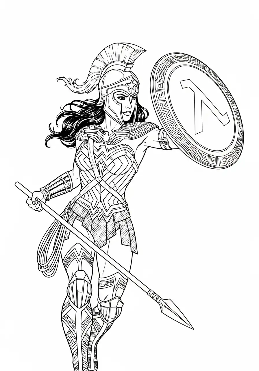 wonder woman als amazone strijder kleurplaat