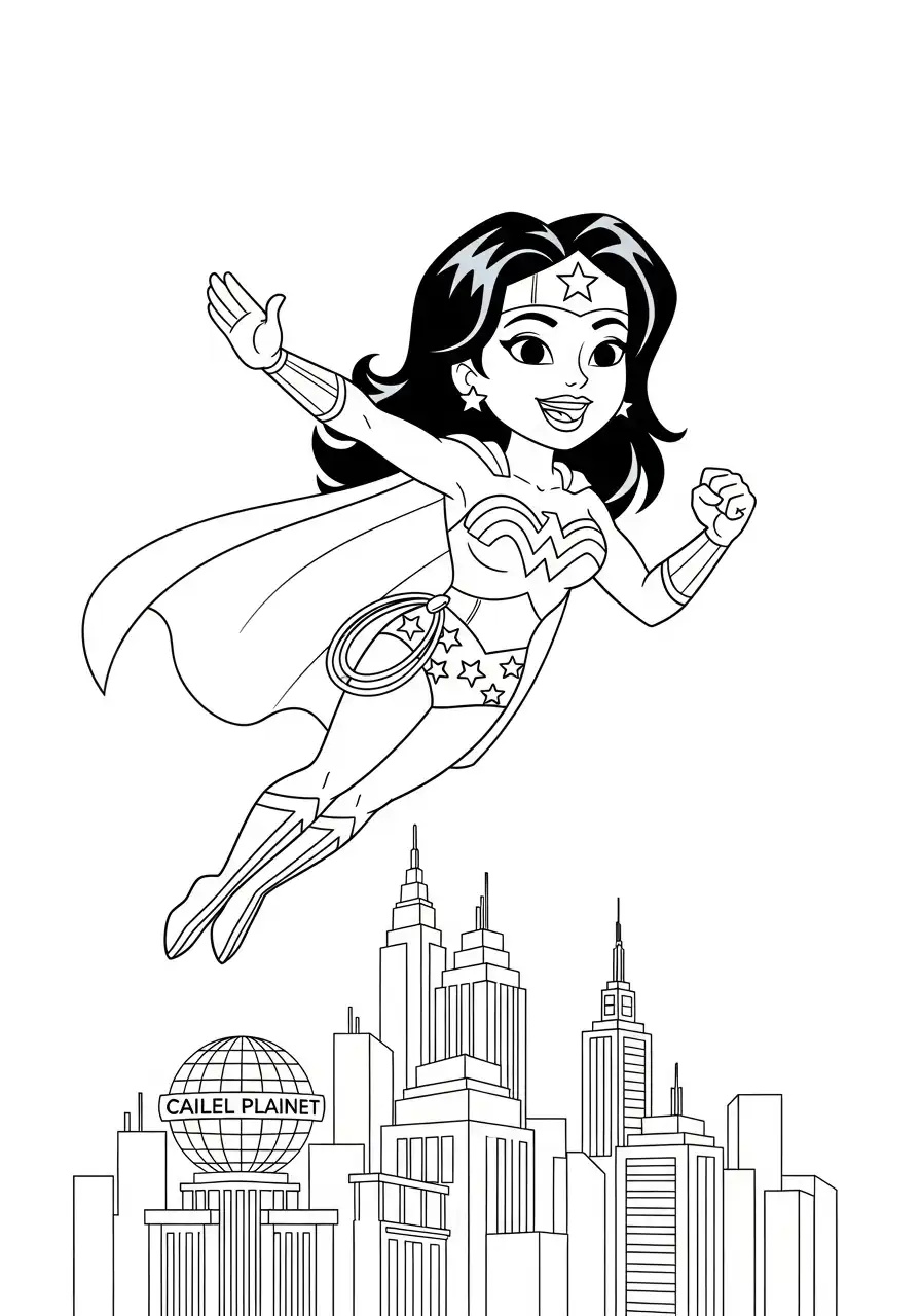 wonder woman cartoon vliegt kleurplaat