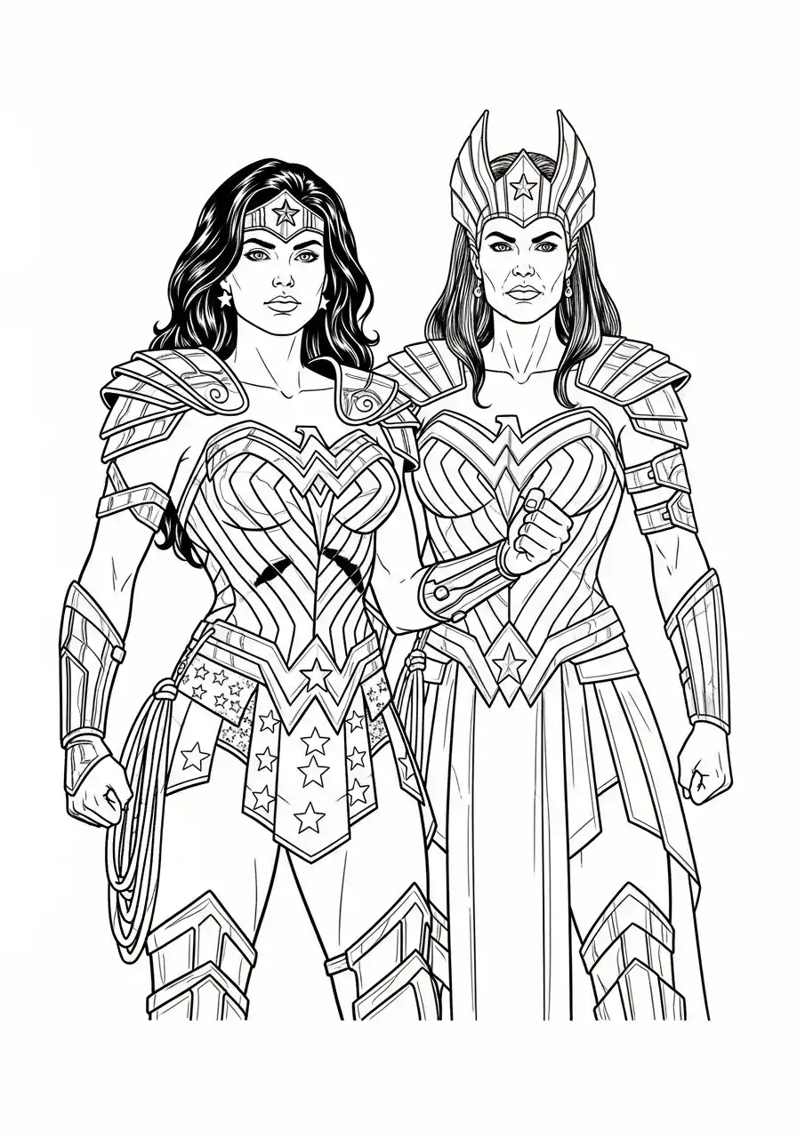 wonder woman en koningin kleurplaat