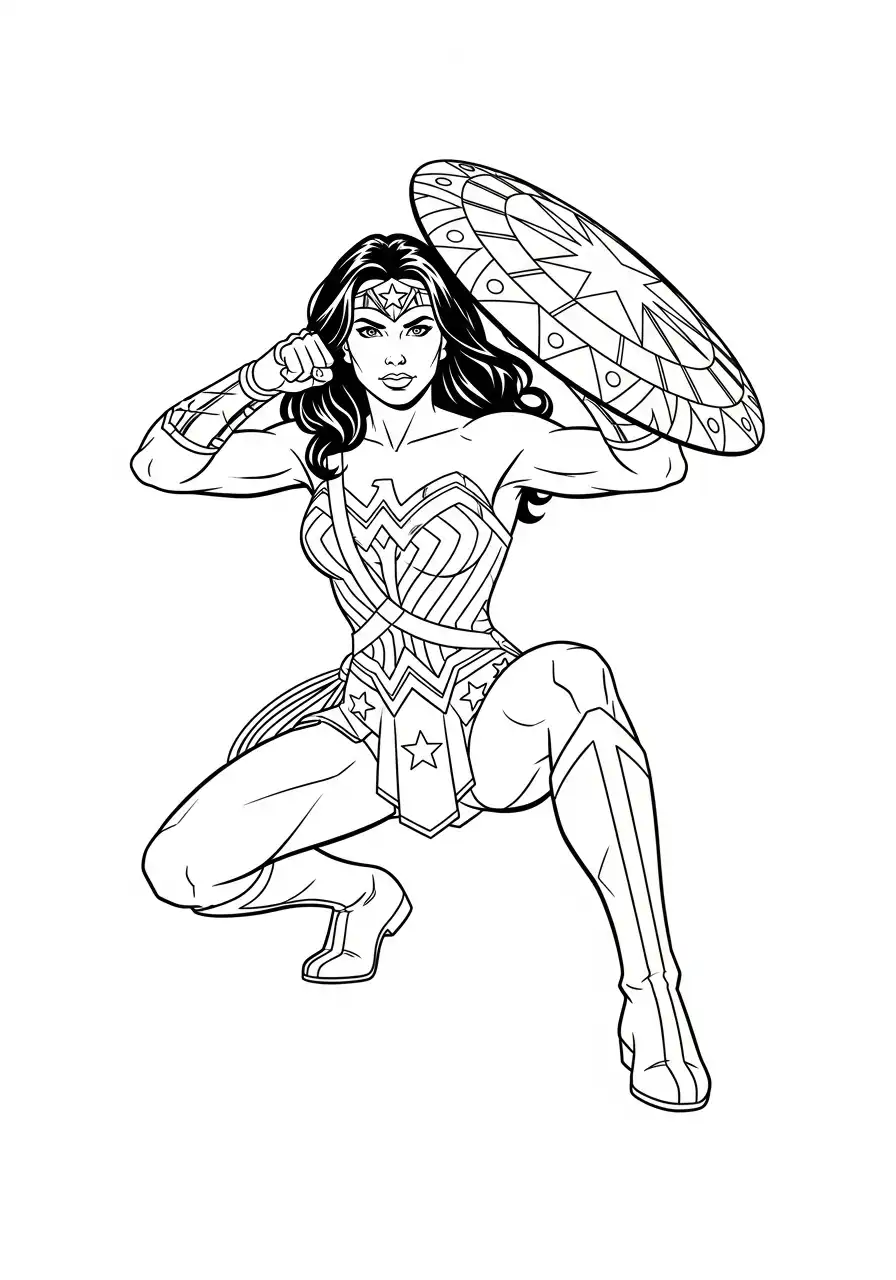 wonder woman gevechtshouding kleurplaat