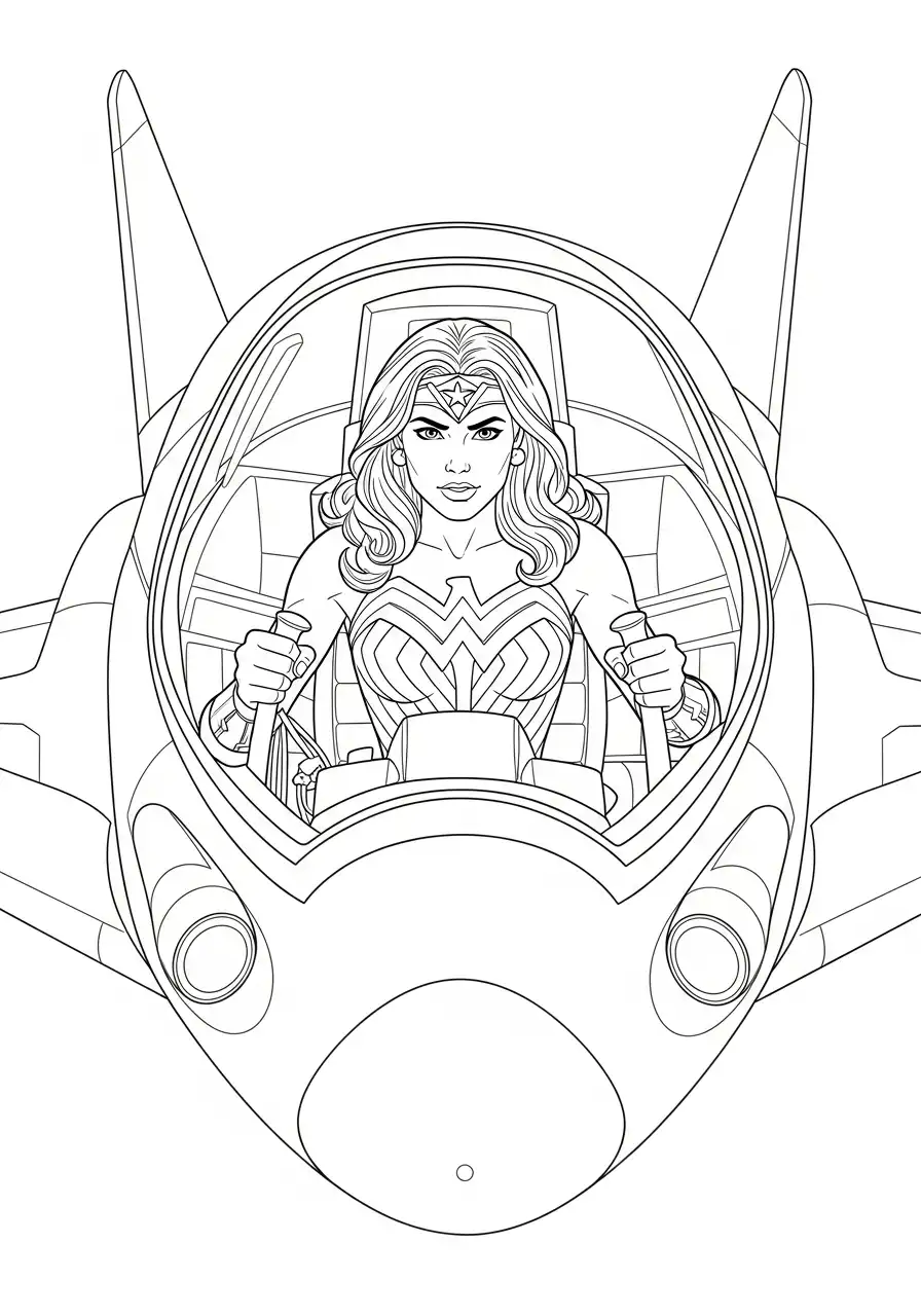wonder woman in vliegtuig kleurplaat