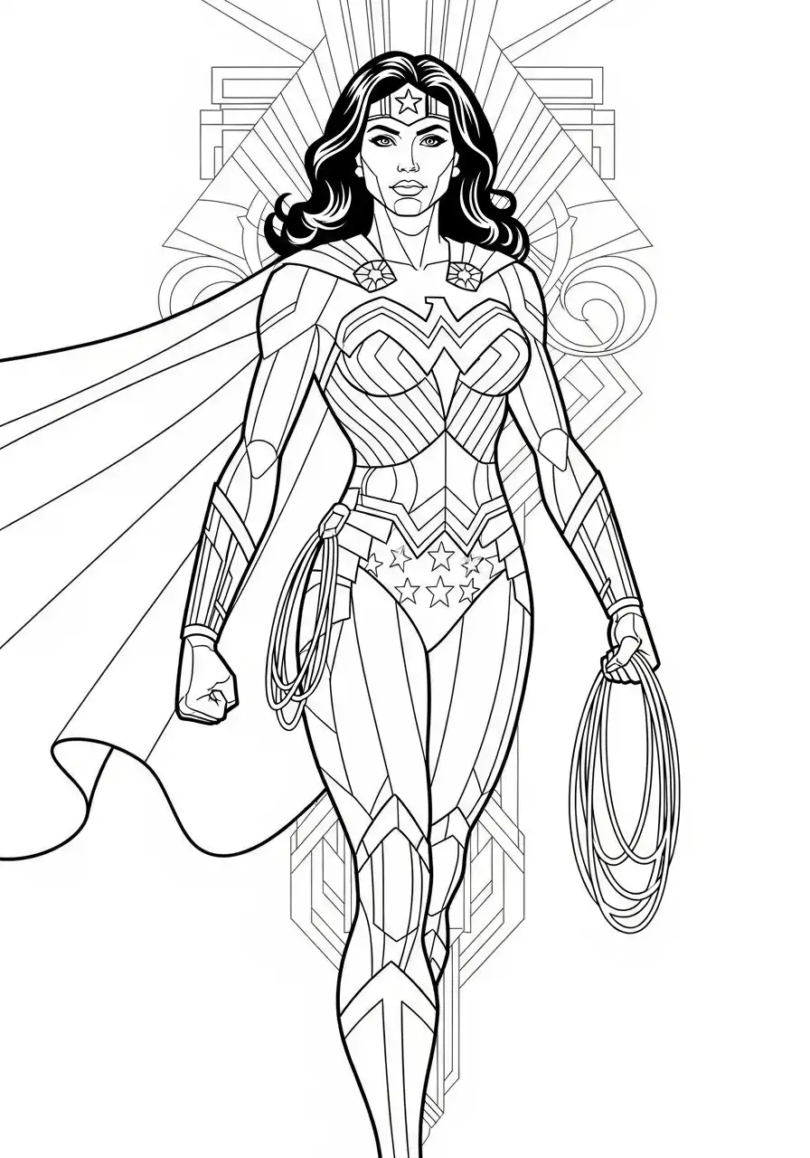 wonder woman met lasso en cape kleurplaat
