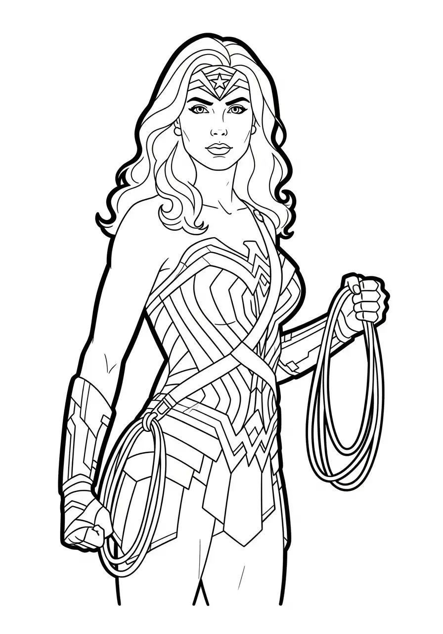wonder woman met lasso kleurplaat