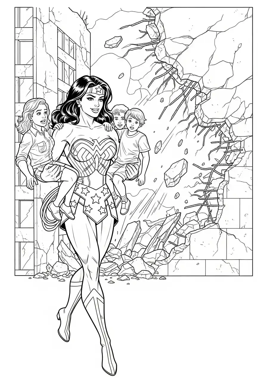 wonder woman redt de kinderen kleurplaat