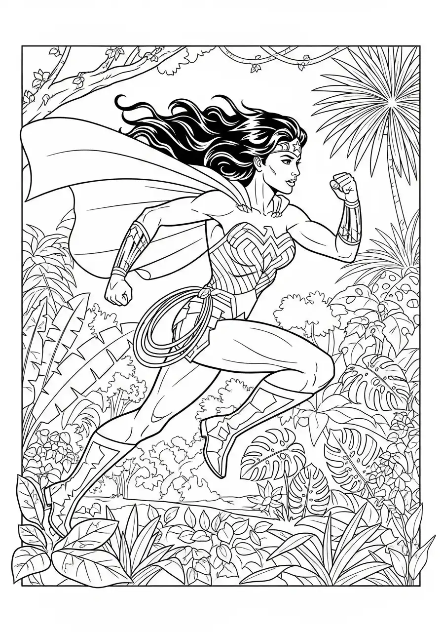 wonder woman rent door de jungle kleurplaat