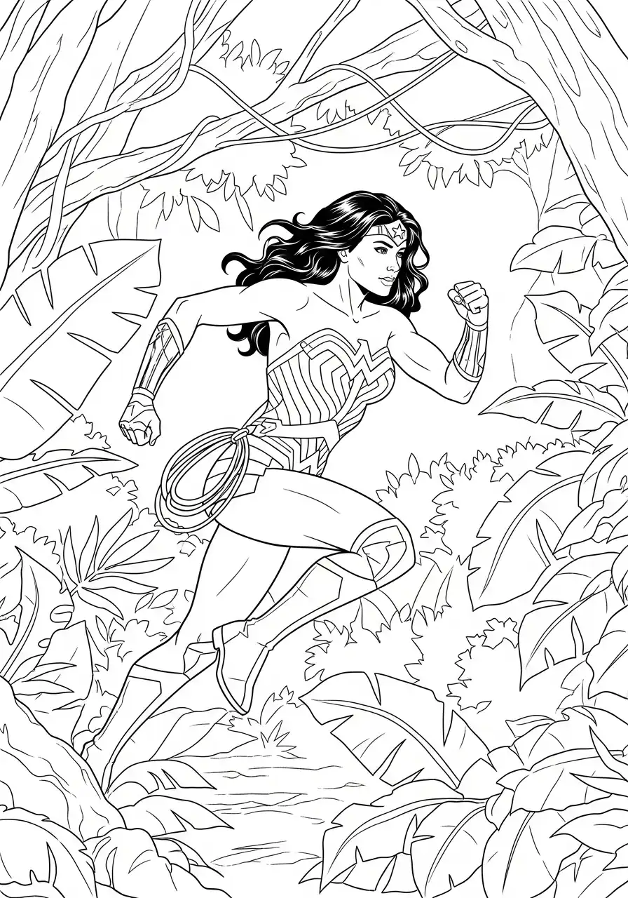 wonder woman rent in jungle kleurplaat