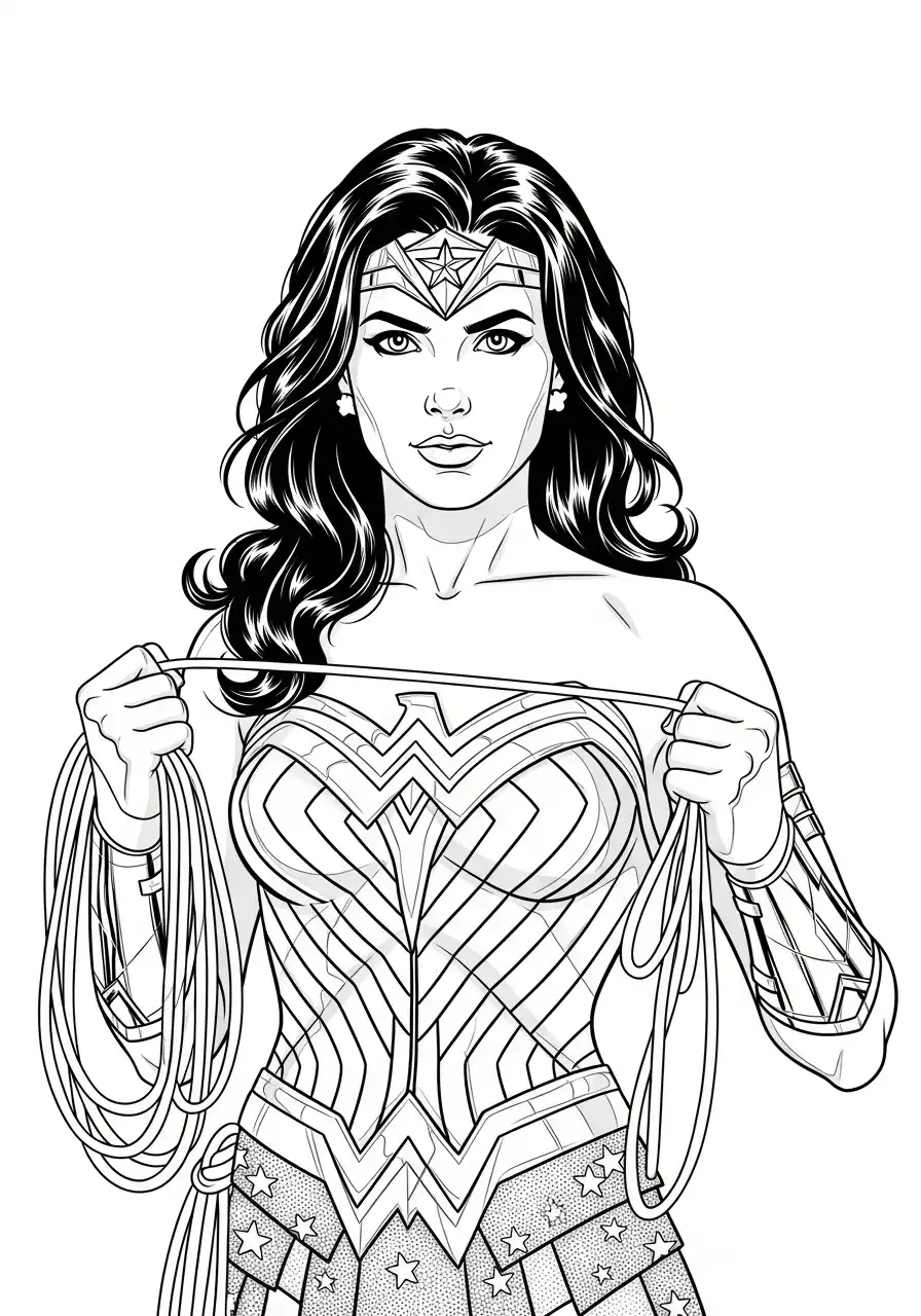 wonder woman toont de lasso kleurplaat