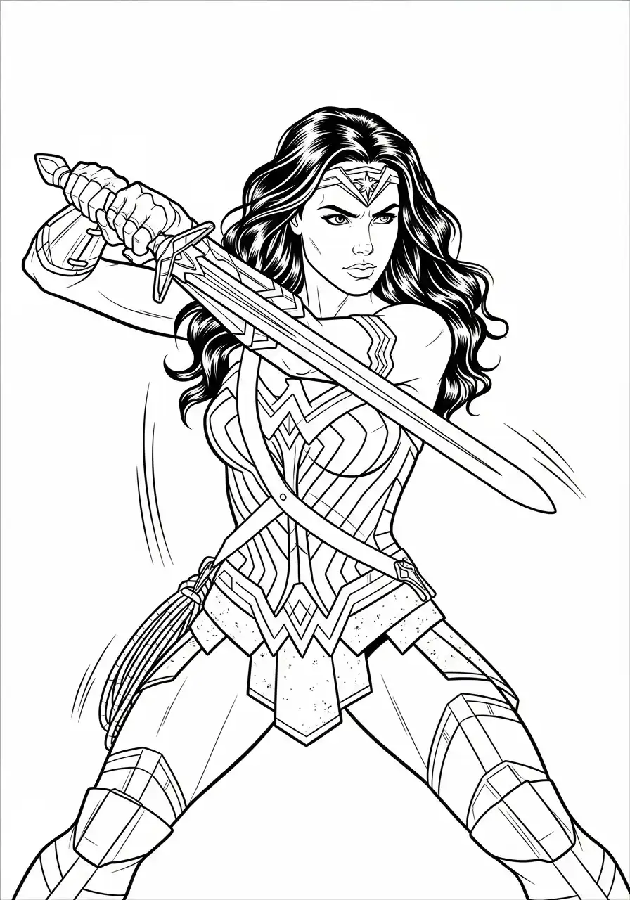 wonder woman vecht met zwaard kleurplaat