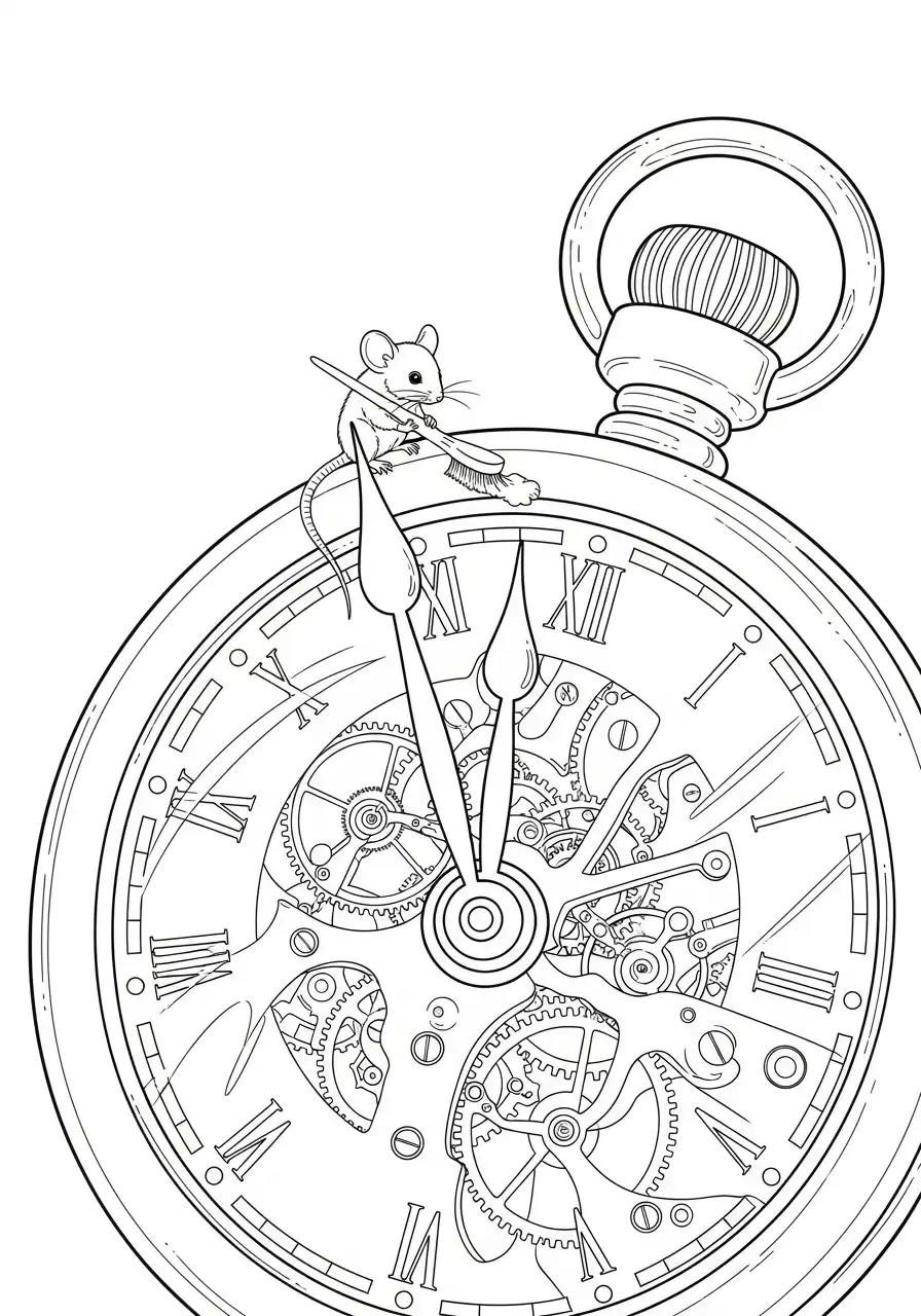 zakhorloge muis raderwerk steampunk kleurplaat