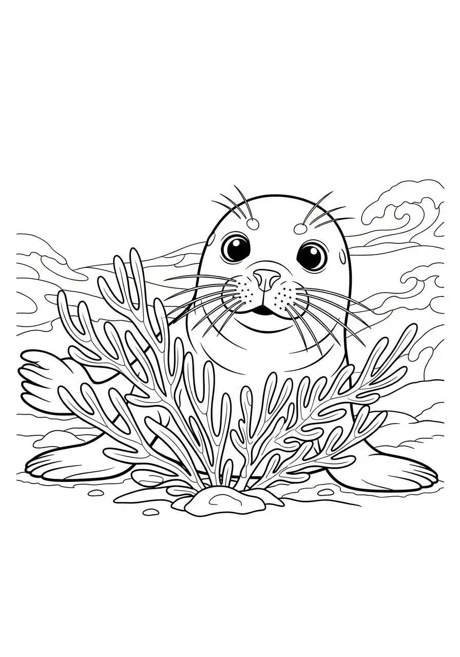 zeehond achter koraal kleurplaat