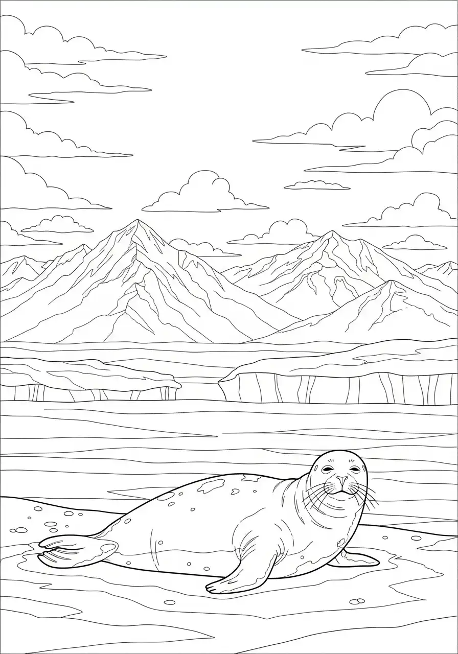 zeehond in arctisch landschap kleurplaat
