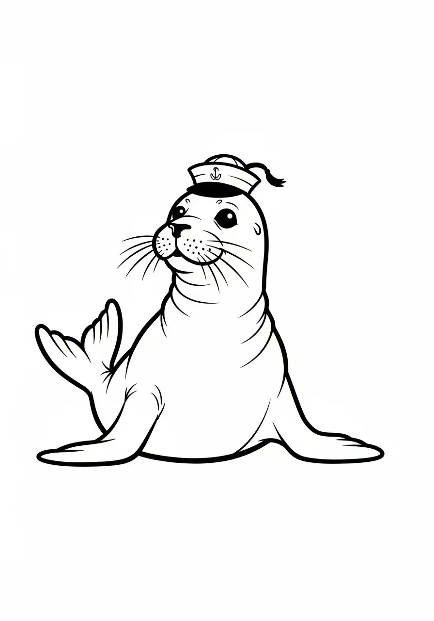 zeehond in matrozenpet kleurplaat