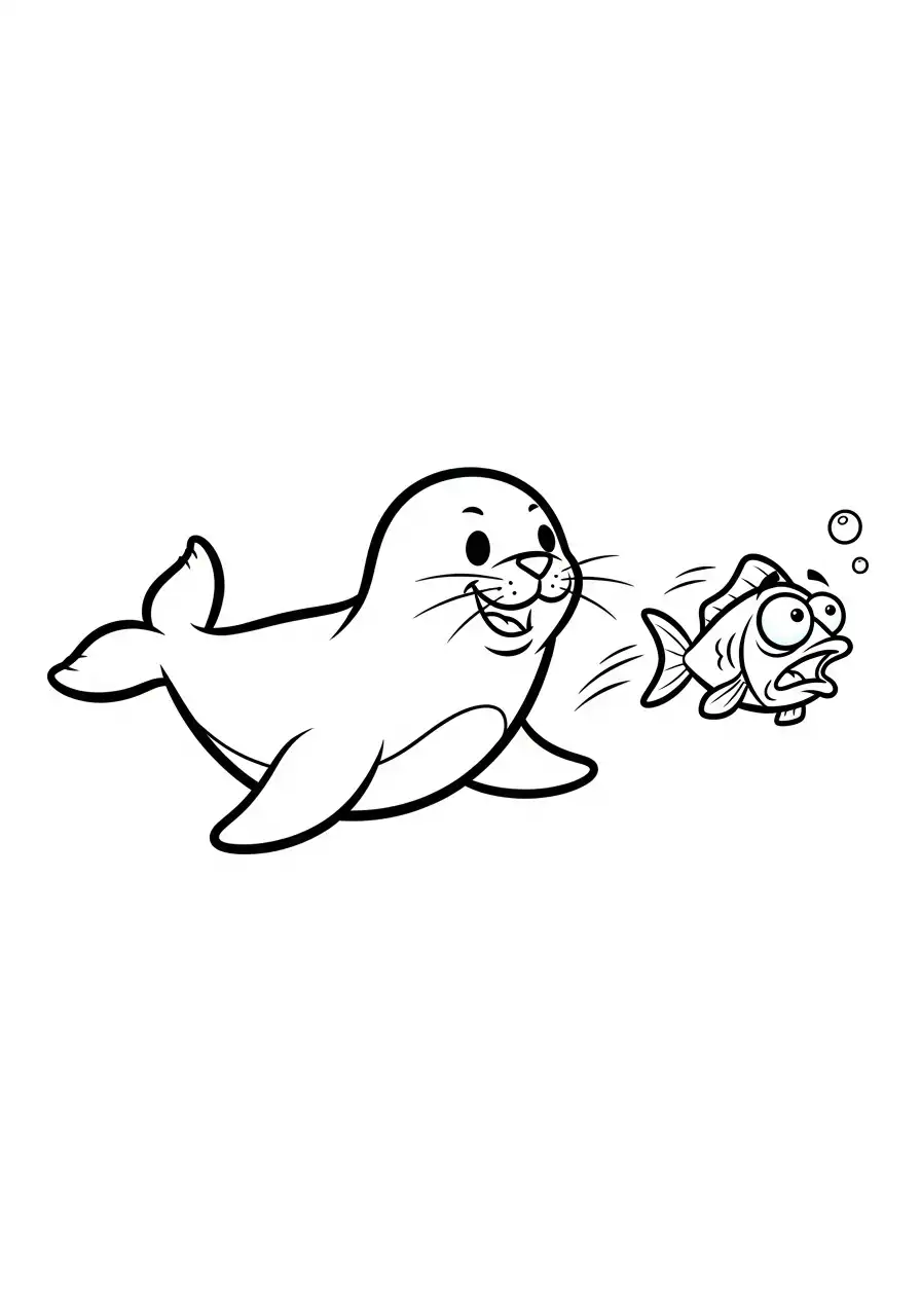 zeehond jaagt op vis kleurplaat
