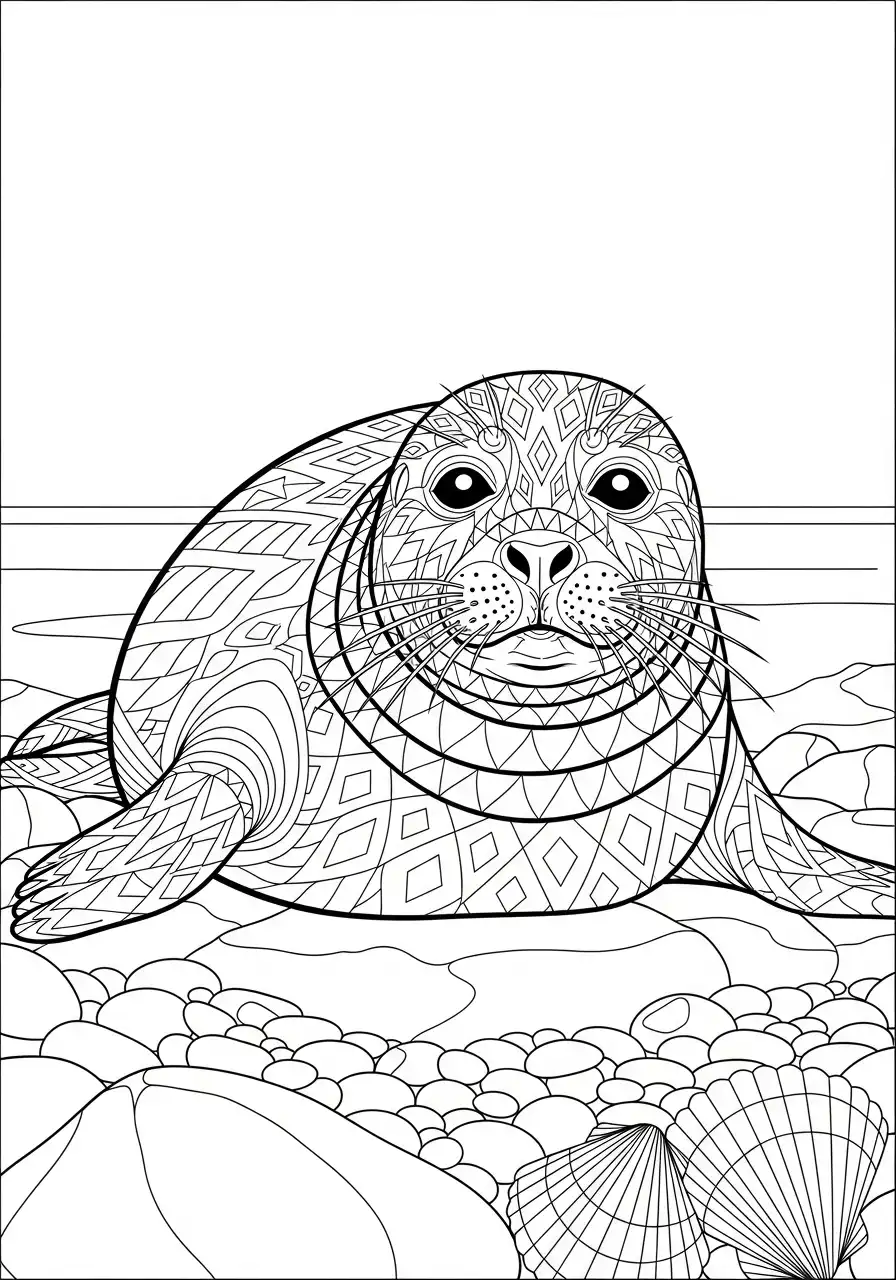 zeehond met patroon zen stijl kleurplaat