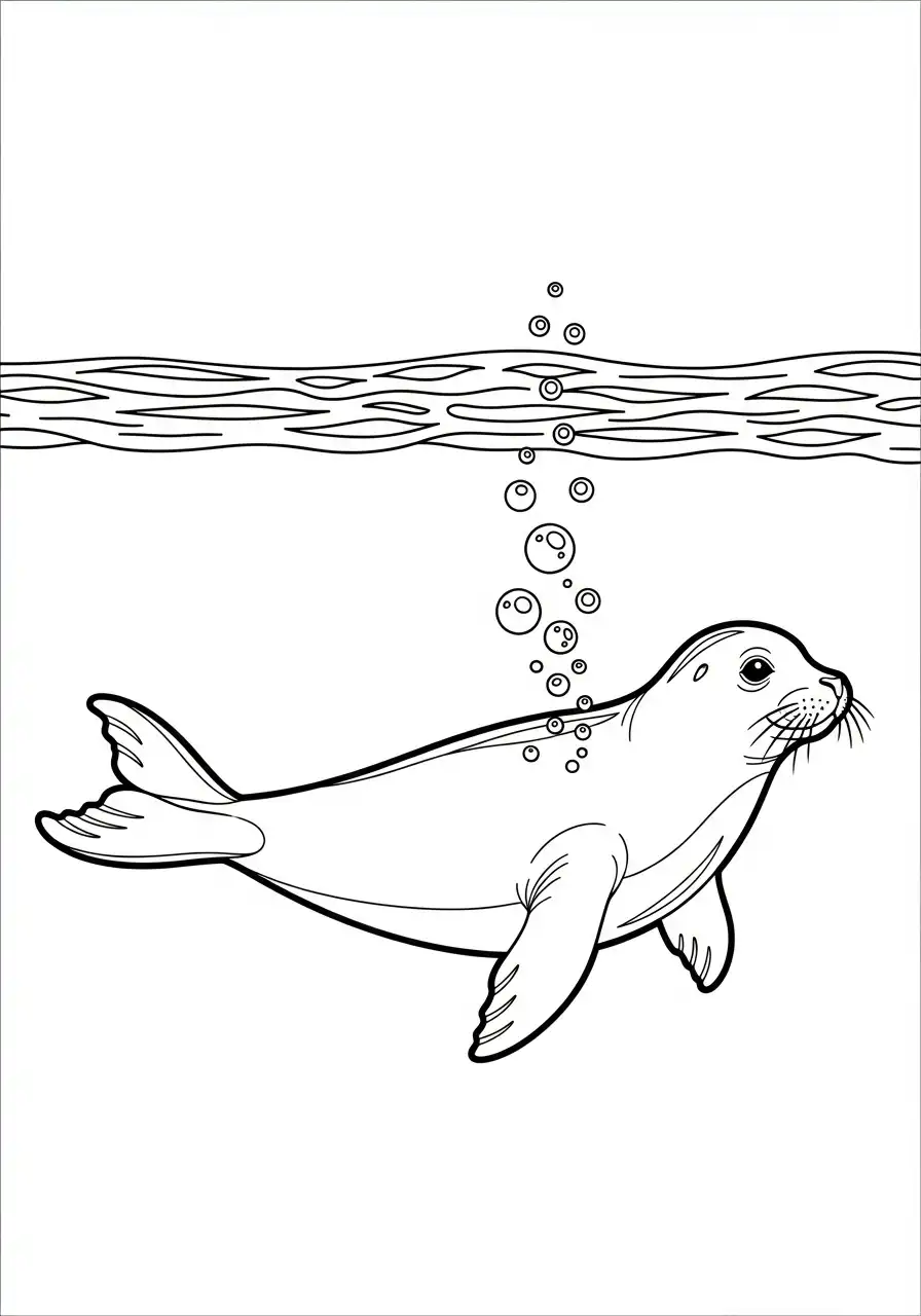 zeehond zwemt onderwater kleurplaat