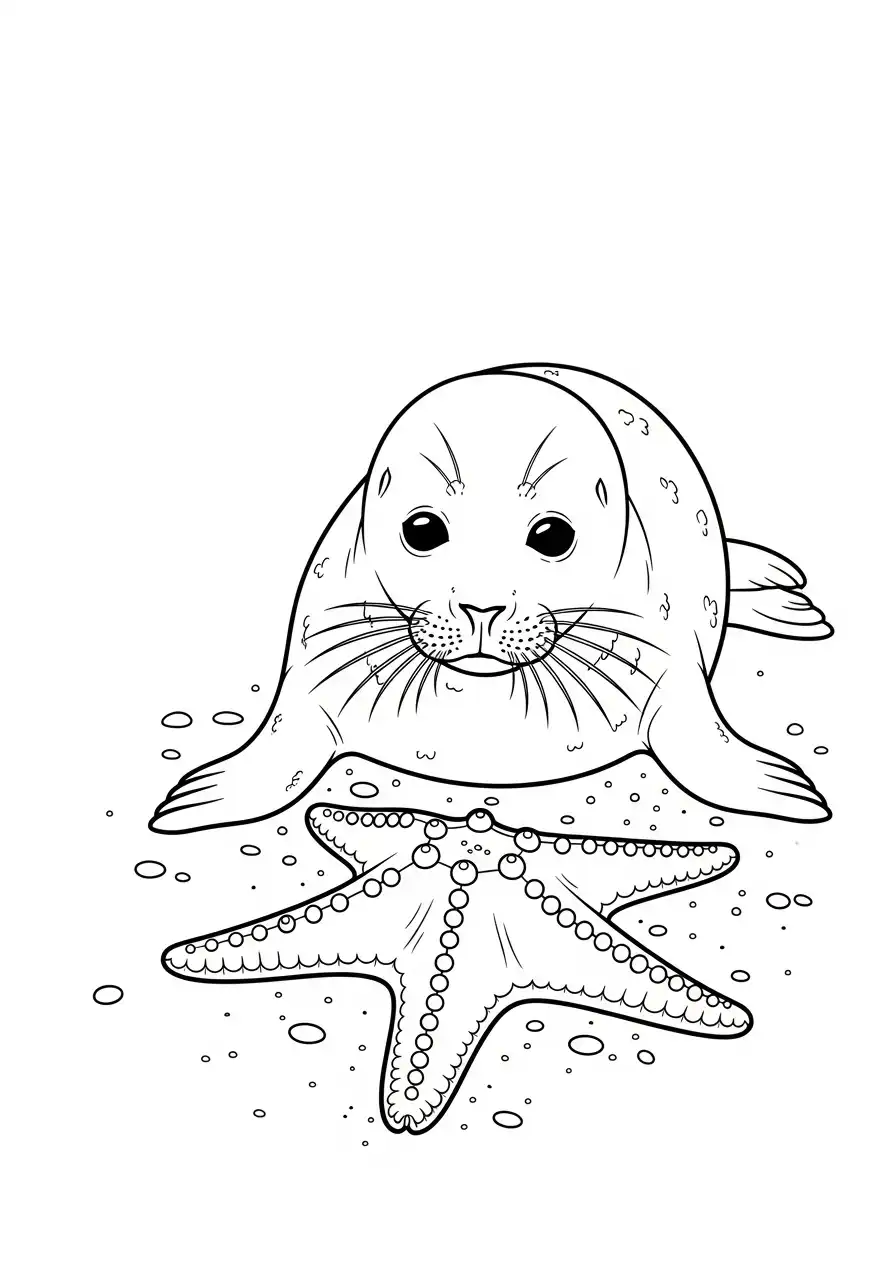 zeehondenpup met zeester kleurplaat