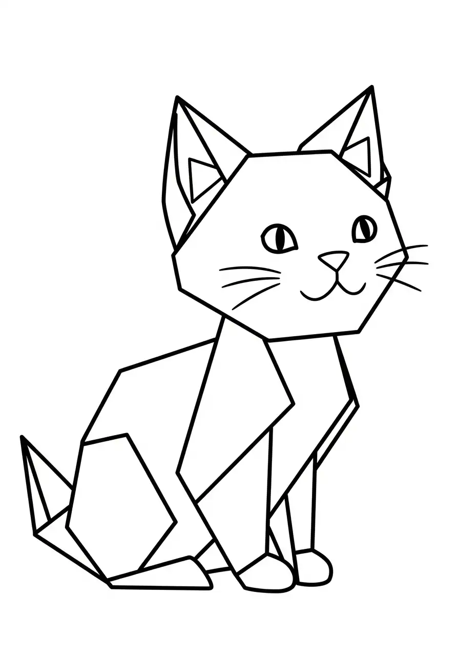 zittende origami kat kleurplaat