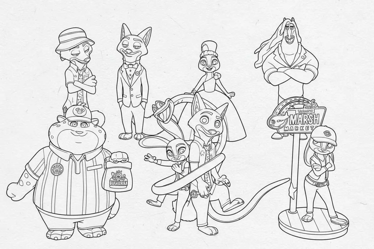 zootropolis karakters groepsportret marsh market editie