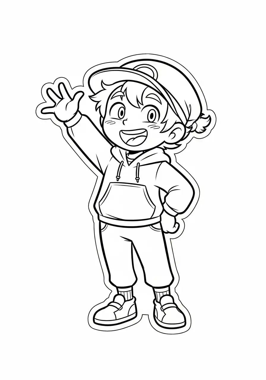 Kleurplaat Sticker 37 zwaaiende jongen kleurplaat