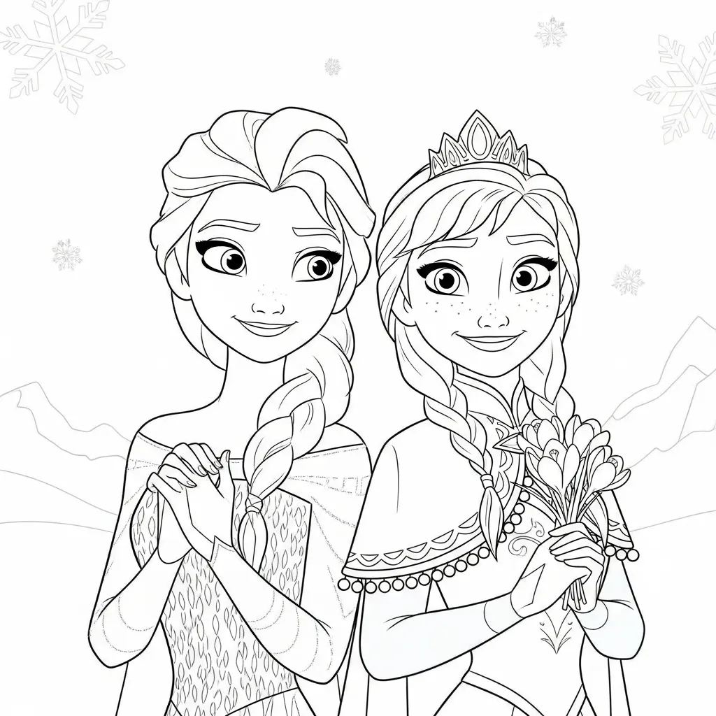 Halaman mewarnai Elsa dan Anna 3