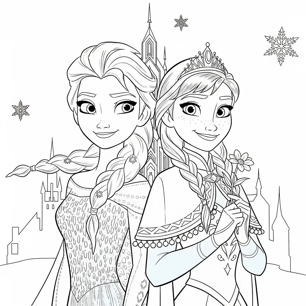 Halaman mewarnai Elsa dan Anna 4