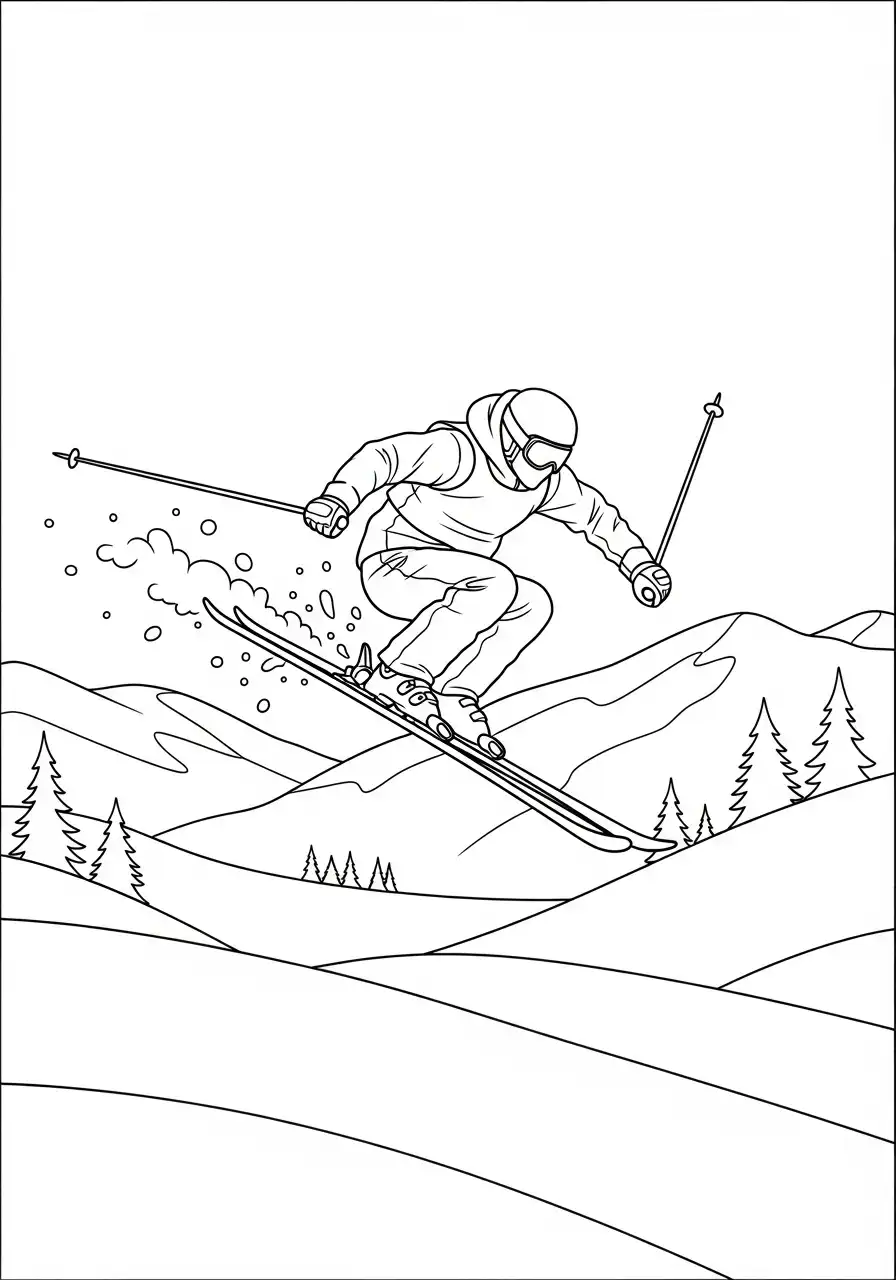 alpine skiër sprong kleurplaat