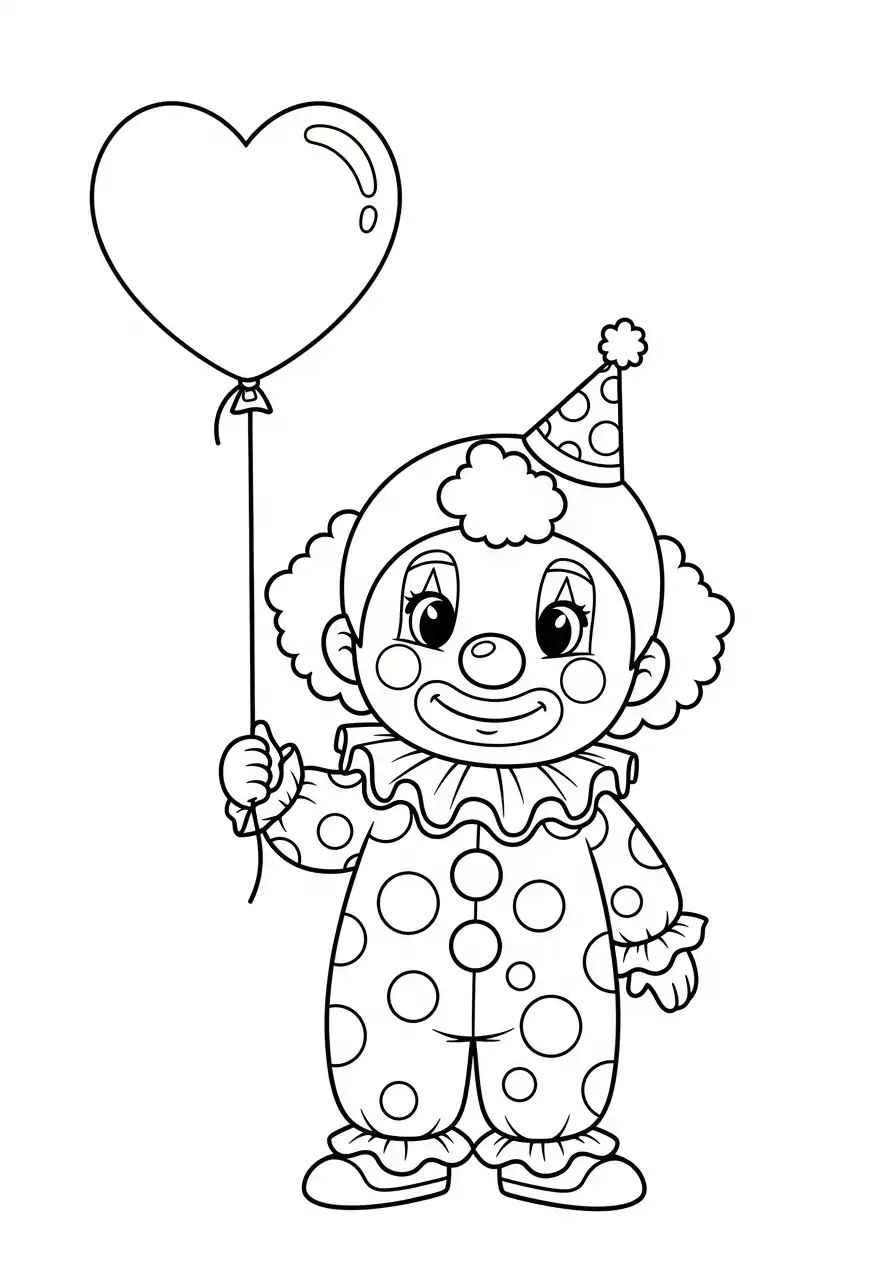 baby clown met hart ballon kleurplaat
