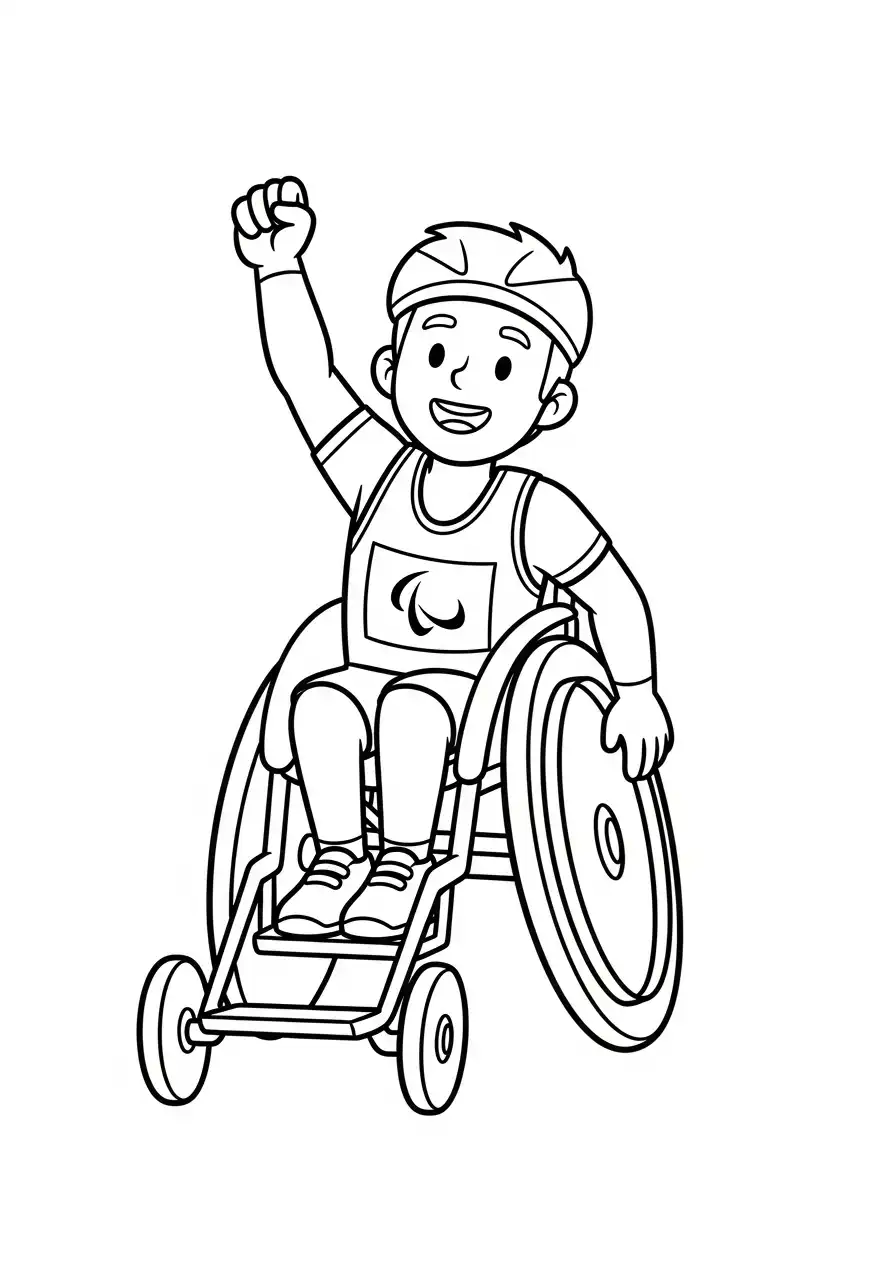 blije rolstoelracer kleurplaat