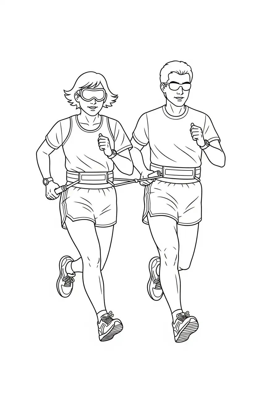 blinde atleet tethered run kleurplaat