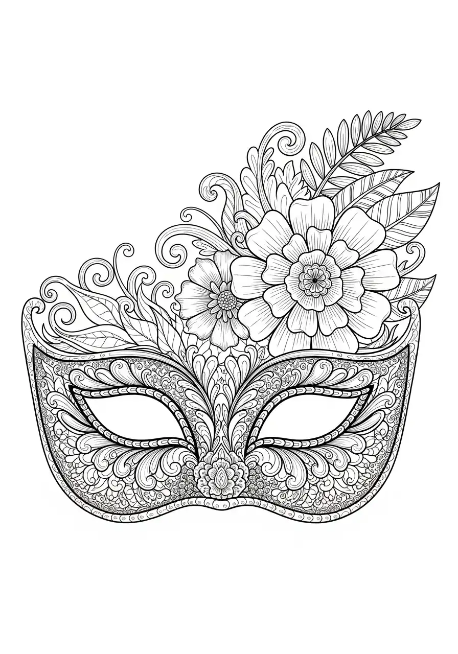 bloemen masker met florale decoratie kleurplaat