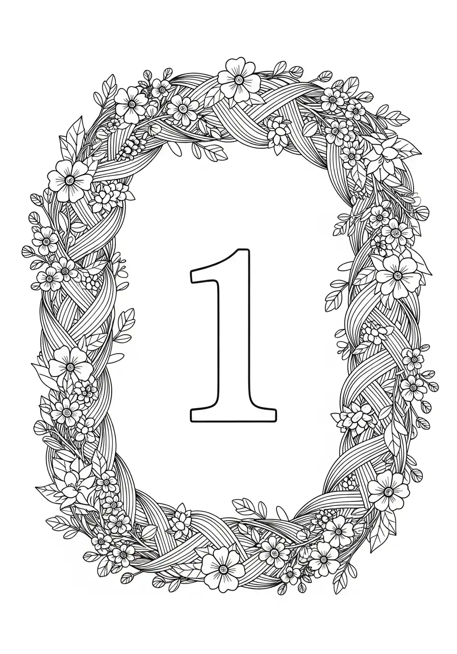 bloemenkrans kader cijfer een kleurplaat