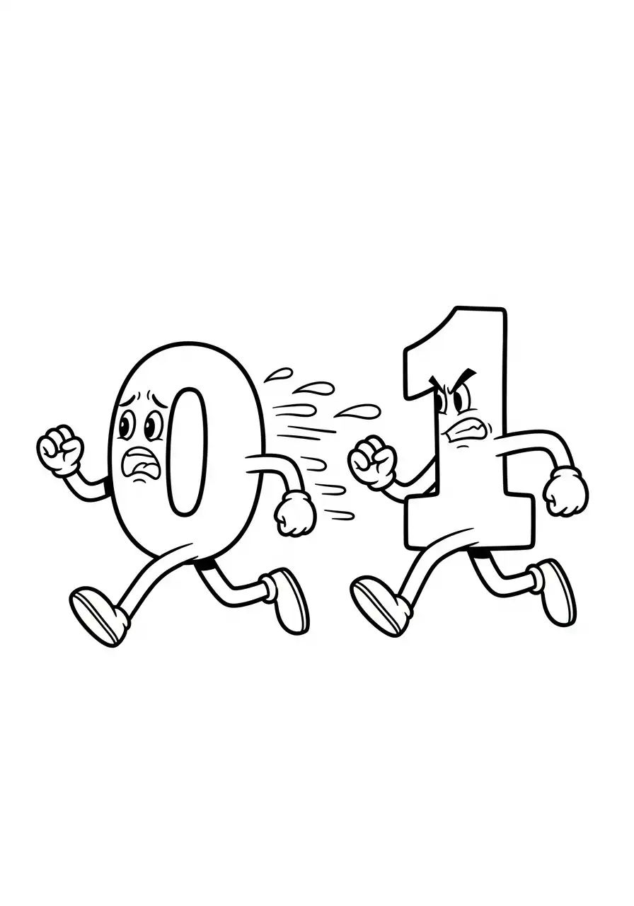 cijfer 0 en 1 rennen kleurplaat