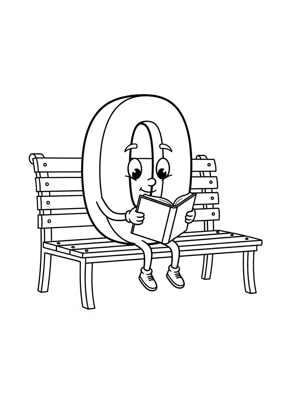 cijfer 0 leest op bankje kleurplaat