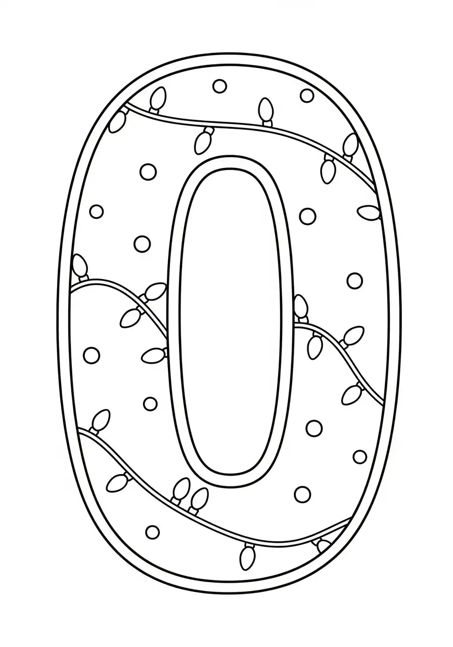 cijfer 0 met lichtjes kleurplaat