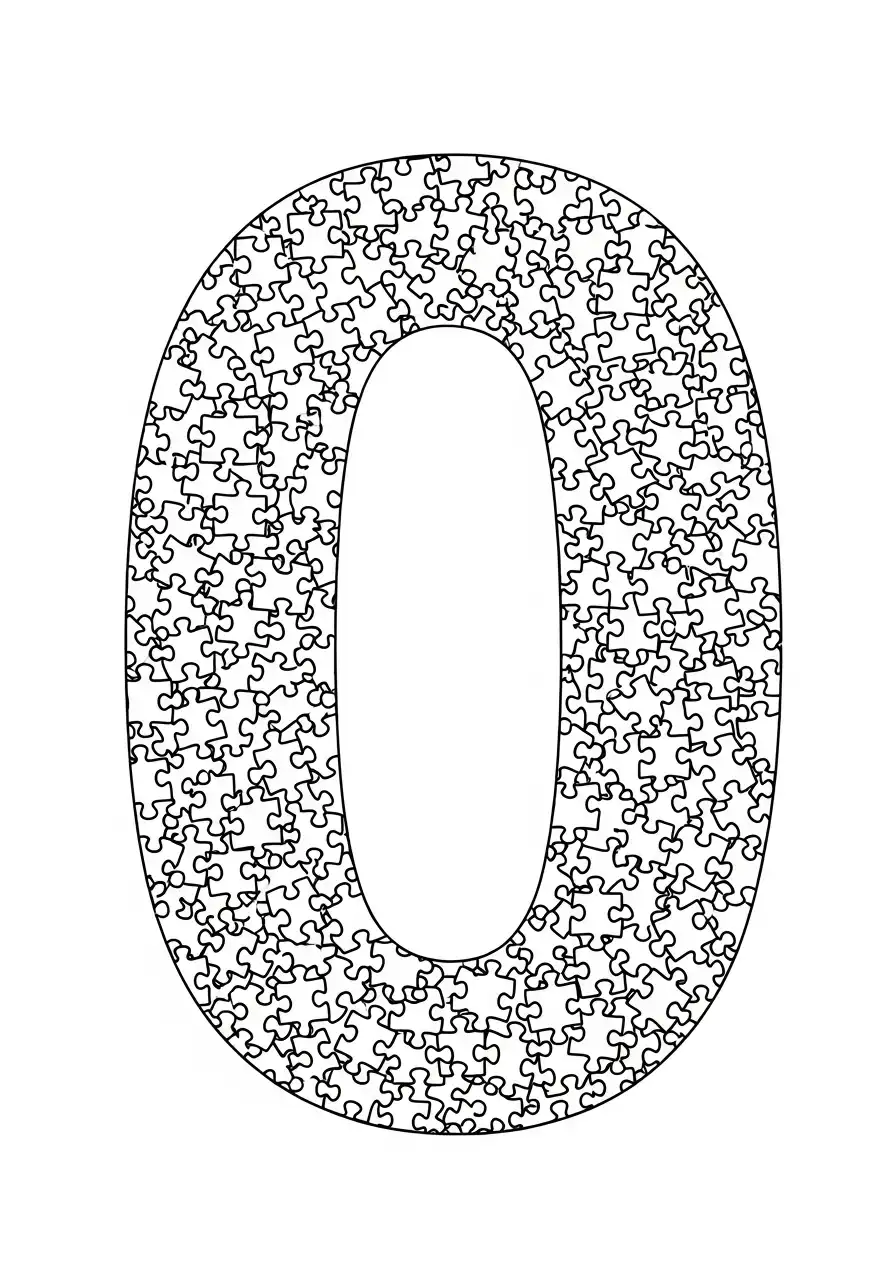 cijfer 0 met puzzelstukjes kleurplaat