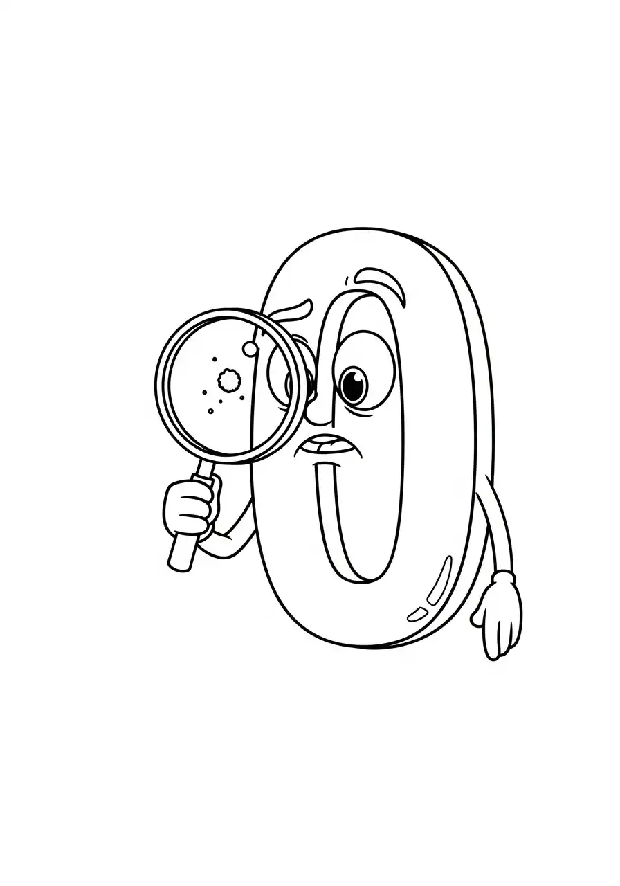 cijfer 0 met vergrootglas kleurplaat