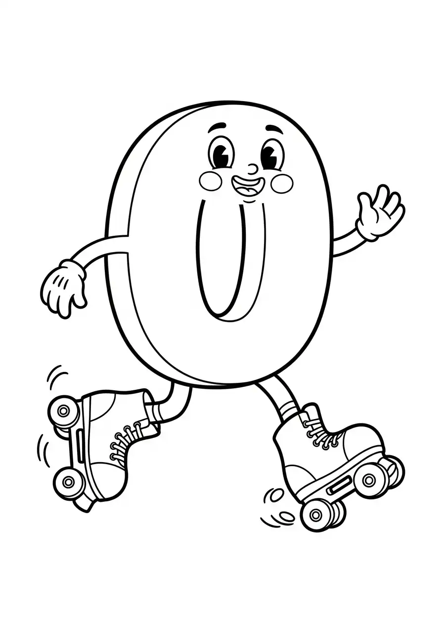 cijfer 0 op rolschaatsen kleurplaat