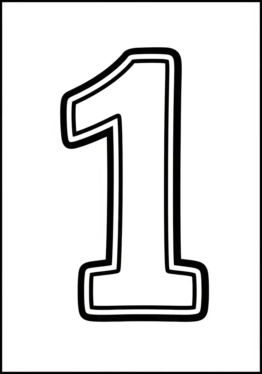 cijfer 1 eenvoudige bubbel stijl kleurplaat