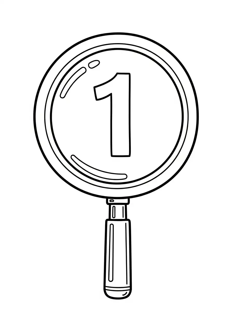 cijfer 1 in een vergrootglas kleurplaat