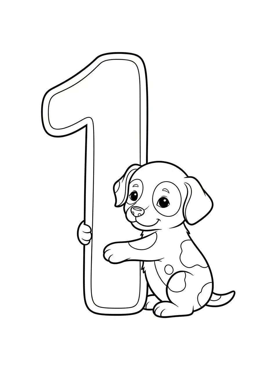 cijfer 1 knuffelt hondje kleurplaat