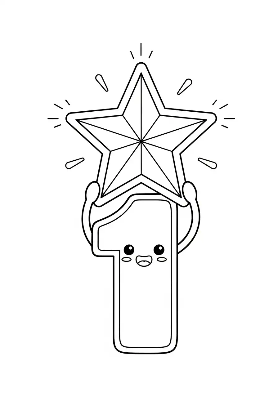 cijfer 1 met glinsterende ster kleurplaat