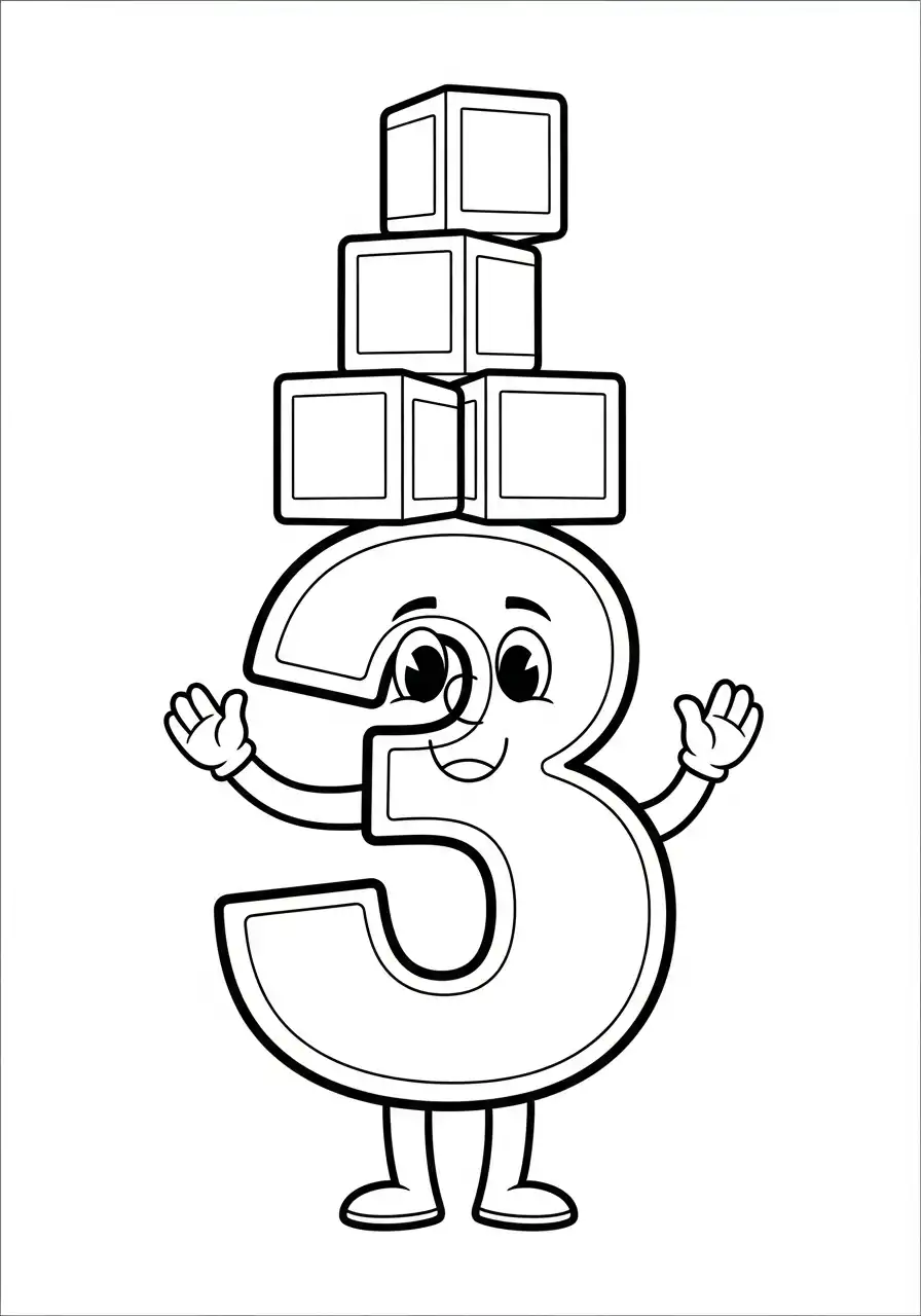 cijfer 3 balanceert blokken stapel kleurplaat