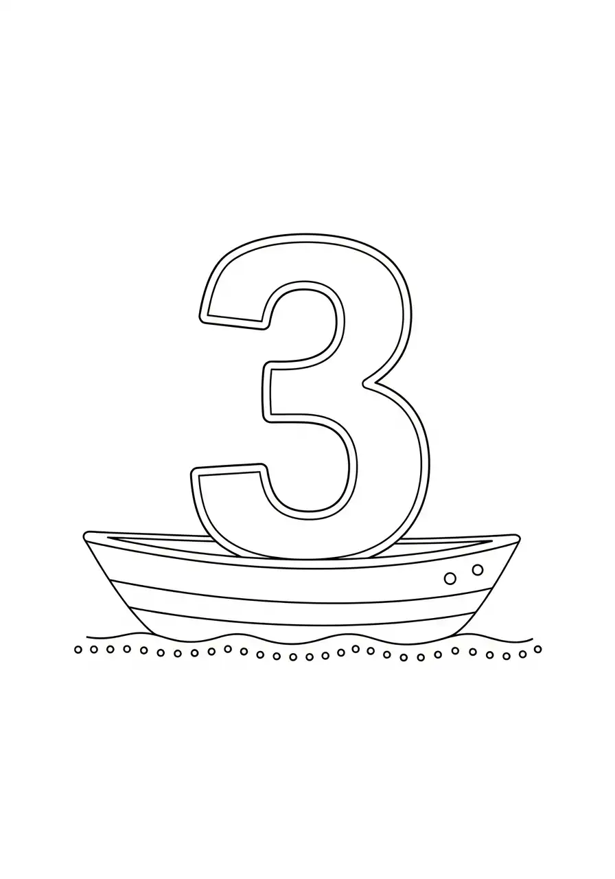 cijfer 3 boot varen schip kleurplaat