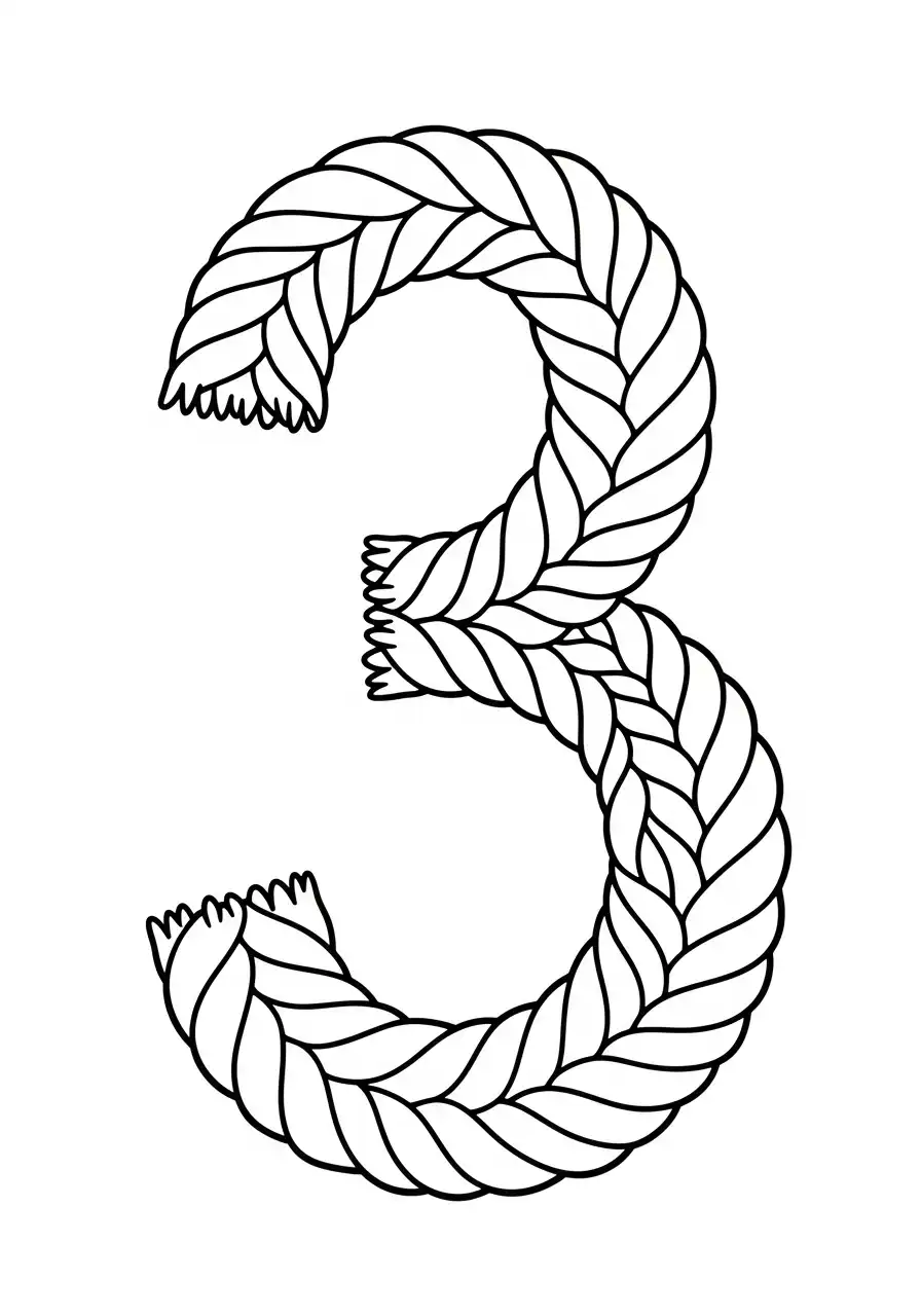 cijfer 3 gevlochten touw zee kleurplaat
