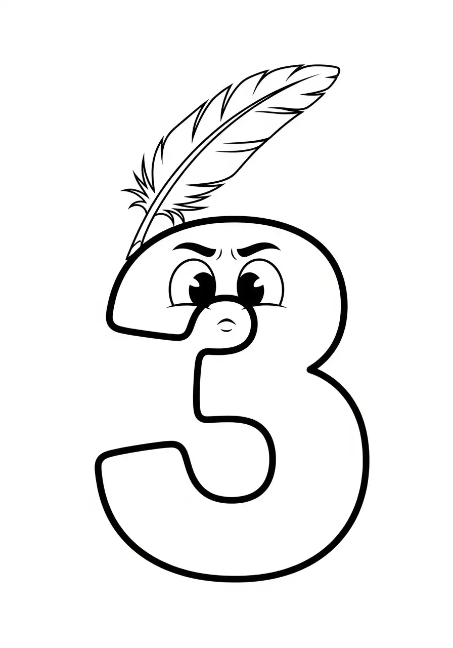 cijfer 3 met veer indiaan kleurplaat