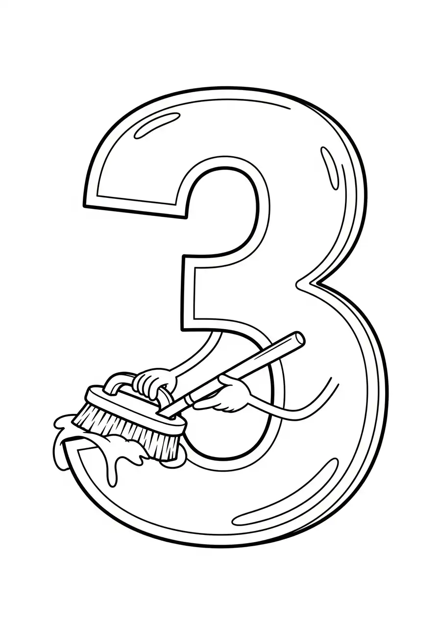 cijfer 3 poetsen borstel schoonmaken kleurplaat
