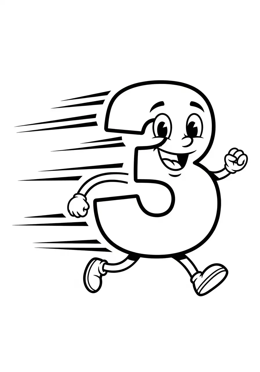 cijfer 3 rennen snel kleurplaat