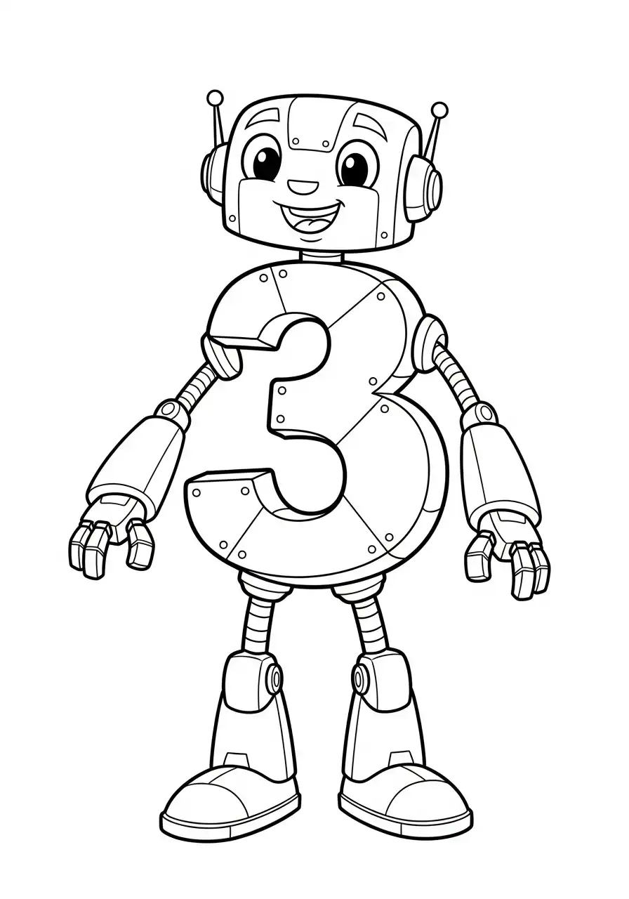 cijfer 3 robot cyborg kleurplaat